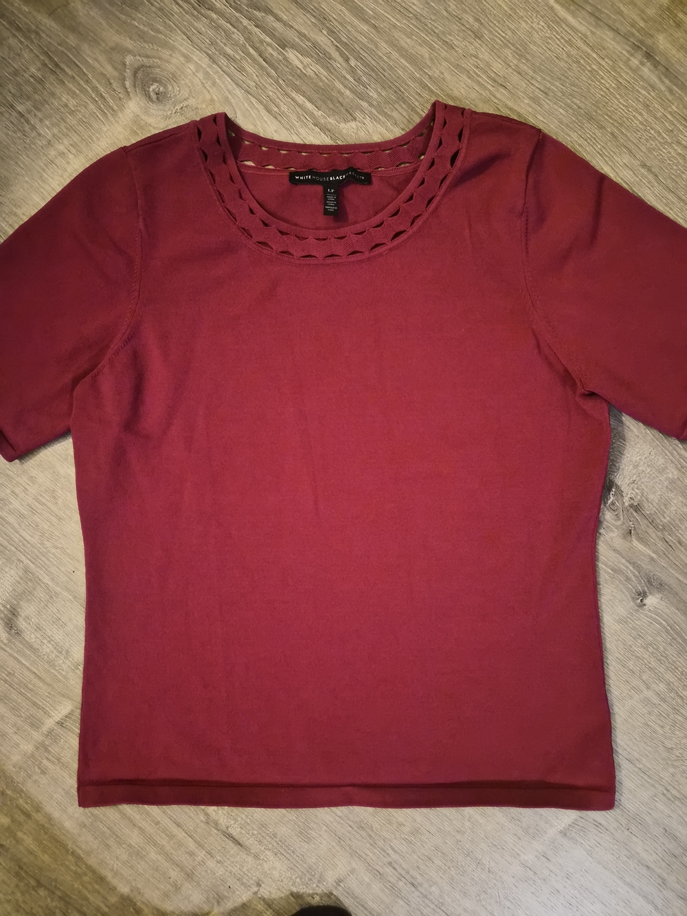 White House Black Market Wine Red Short-Sleeve Knit Top with Cutout Neckline